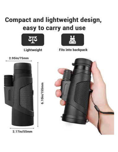 Telescopio Monocular 12x42 AMITHER con Adaptador para Smartphone