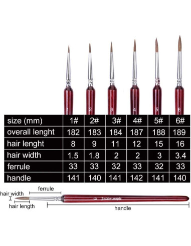 Juego de Pinceles de Sable Golden Maple - 6 Piezas para Pintura