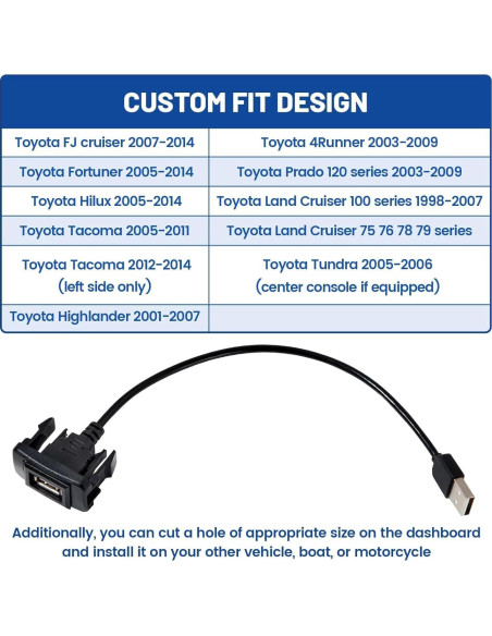 Cargador de Auto USB Anina para Toyota 40x22mm Adaptador