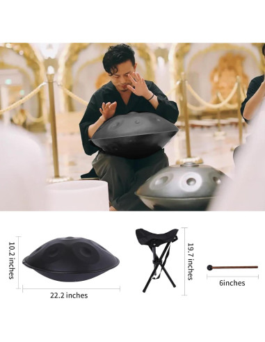 Handpan Kurd 55.88cm Re menor - 9 Notas, Sonido 440Hz