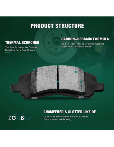 Juego de 4 Pastillas de Freno Cerámicas Delanteras Zgqbkj Toyota Hilux 2013-2015