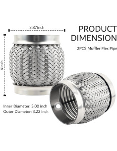 2 Piezas Tubería Flexible de Escape YGDMD 3" Acero Inoxidable 2