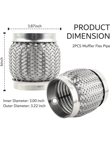 2 Piezas Tubería Flexible de Escape YGDMD 3" Acero Inoxidable