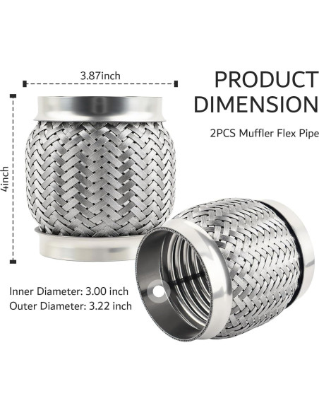 2 Piezas Tubería Flexible de Escape YGDMD 3" Acero Inoxidable