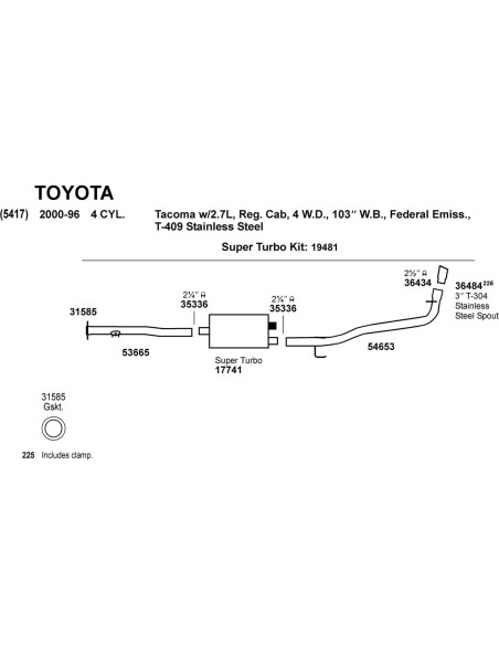 Tubo de Escape Dynomax 53665 para Toyota Tacoma 1996-2000