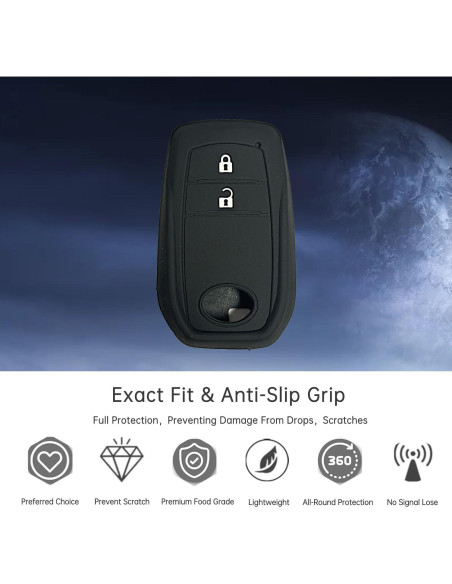 Cubierta de Llave de Silicona Toyota Yaris Hilux 2 Botones Negro