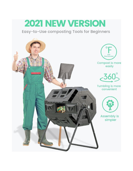 Compostador Giratorio EJWOX 163L con Termómetro - Negro
