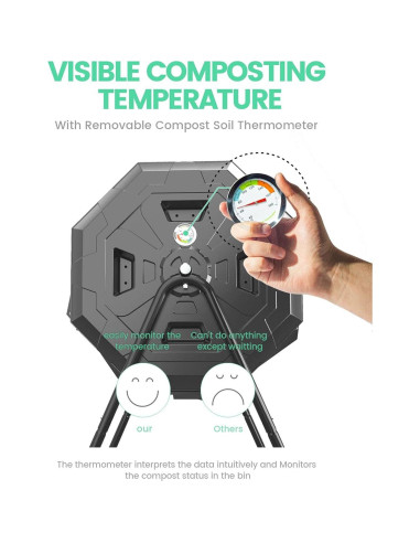 Compostador Giratorio EJWOX 163L con Termómetro - Negro