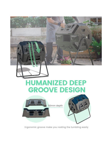 Compostador Giratorio EJWOX 163L con Termómetro - Negro