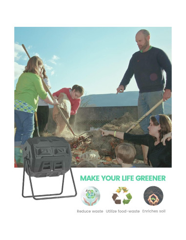 Compostador Giratorio EJWOX 163L con Termómetro - Negro