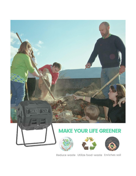 Compostador Giratorio EJWOX 163L con Termómetro - Negro