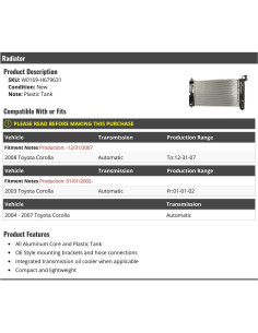 Radiador Toyota Corolla 2003-2008 Aluminio y Plástico 2