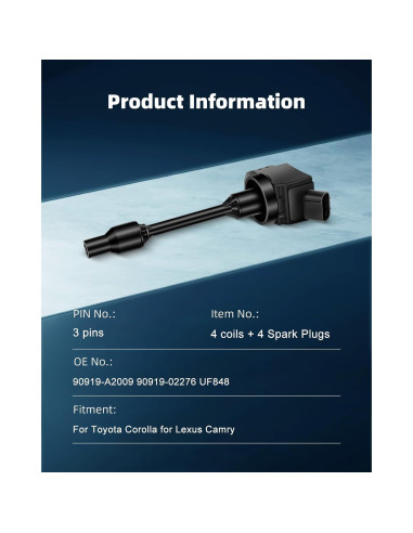 Bobinas de Encendido ECCPP UF848 con Bujías de Iridio para Toyota