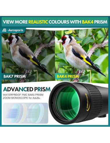 Monóculo Aurosports 10-30x40 Zoom Alta Potencia para Aves