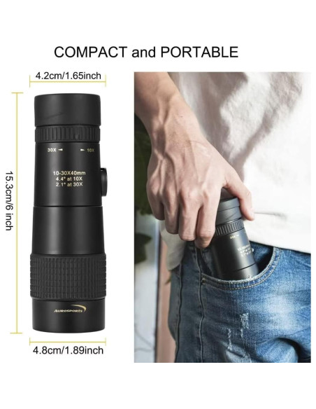 Monóculo Aurosports 10-30x40 Zoom Alta Potencia para Aves