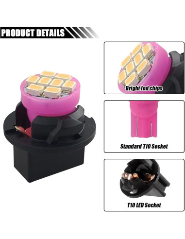 10 Bombillas LED T10 194 Joycourt para Tablero de Coche Rosa