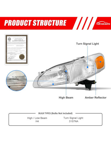 Conjunto de Faros Frontal ADCARLIGHTS para Toyota Corolla 1998-2000