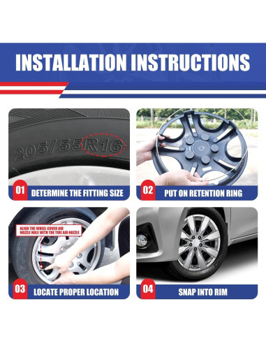 Juego de 4 Tapacubos Cromo 16" Hawkley para Toyota Corolla y Matrix