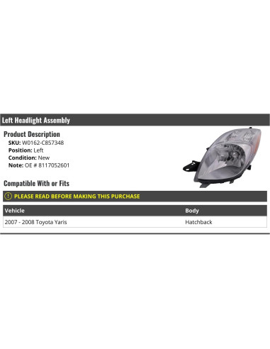 Faros Delanteros Izquierdo Toyota Yaris 2007-2008 - Marketplace Auto Parts