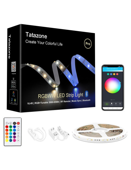 Tiras LED RGBWW Tatazone 5m Bluetooth Ajustable 3000K-6500K
