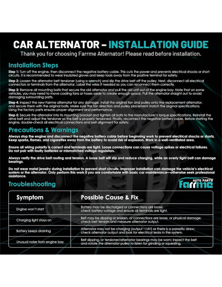 Alternador Farrme 11203 80A para Toyota Yaris 2006-2014