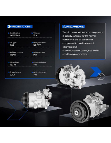 Compresor de Aire Acondicionado SYKRSS 157318 para Toyota Yaris 2007-2012