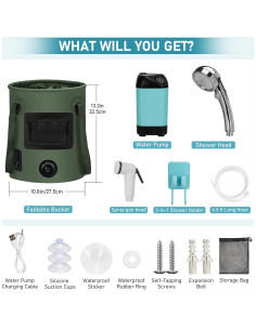 Ducha de Camping Thallike con Cubo Plegable 25L y LED 2