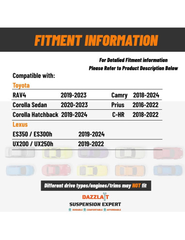 Brazos de Toe Traseros Ajustables DAZZLAIT JP-TO-9012 para Toyota