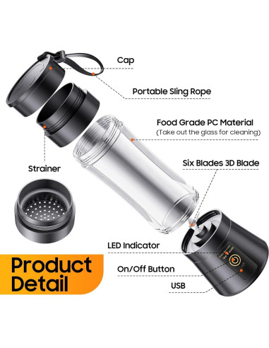 Licuadora Portátil YFIXQNSU 380ml Recargable USB Negra