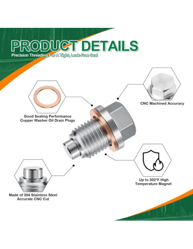 Tapón de Drenaje de Aceite Magnético JUSTTOP M12 x 1.5 con 5 Arandelas