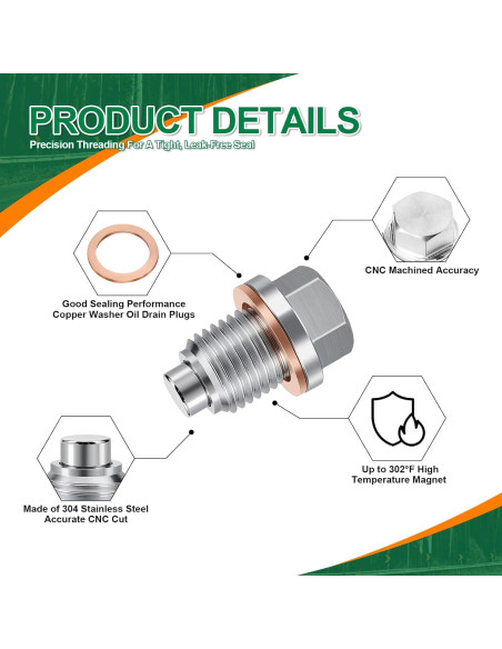 Tapón de Drenaje de Aceite Magnético JUSTTOP M12 x 1.5 con 5 Arandelas