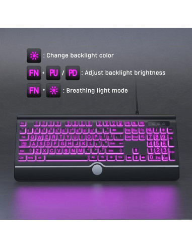 Teclado USB Retroiluminado KOPJIPPOM Grande 7 Colores