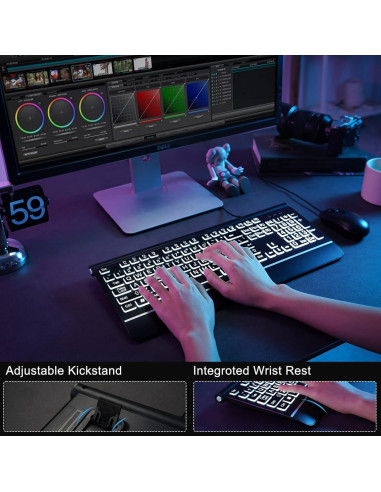 Teclado USB Retroiluminado KOPJIPPOM Grande 7 Colores