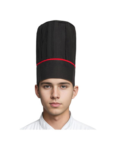 Gorro de Chef Alto Ajustable Hyzrz Negro y Raya Roja 29.2 cm