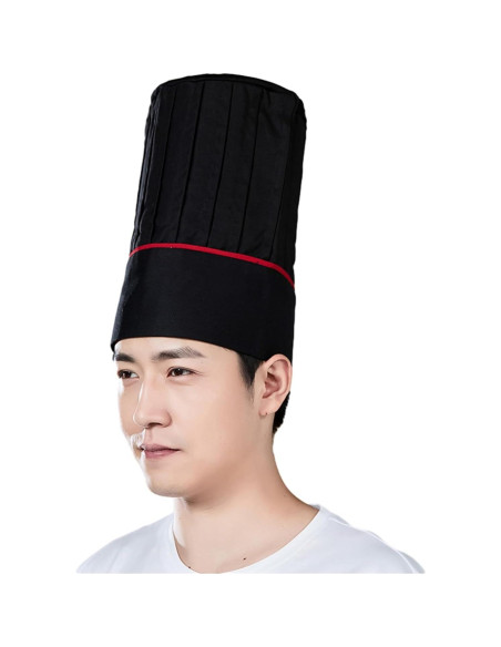 Gorro de Chef Alto Ajustable Hyzrz Negro y Raya Roja 29.2 cm