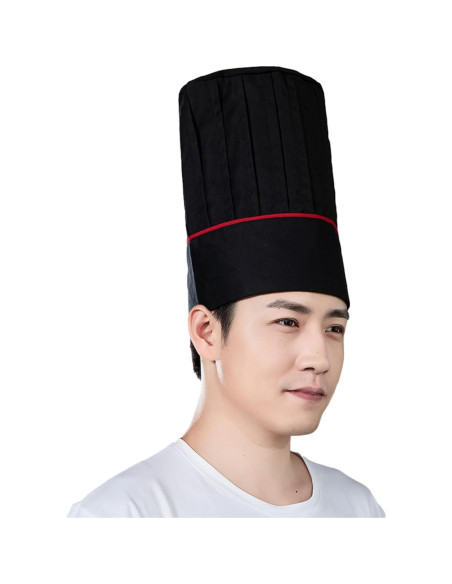 Gorro de Chef Alto Ajustable Hyzrz Negro y Raya Roja 29.2 cm