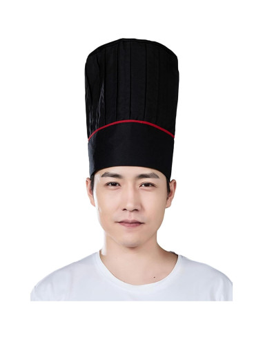 Gorro de Chef Alto Ajustable Hyzrz Negro y Raya Roja 29.2 cm