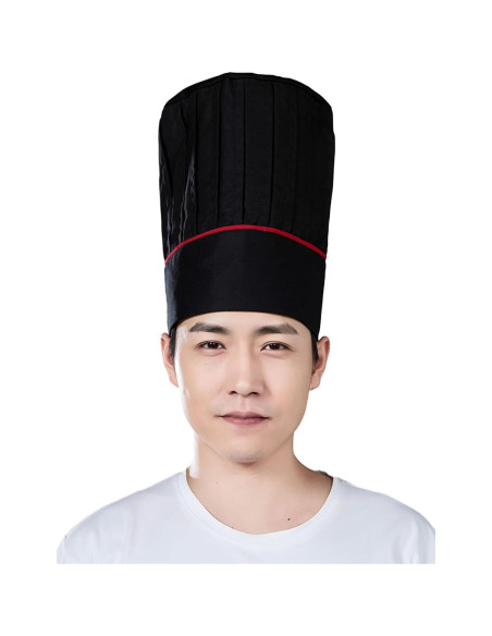 Gorro de Chef Alto Ajustable Hyzrz Negro y Raya Roja 29.2 cm