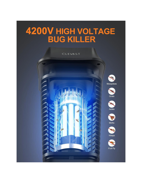 Asesino de Insectos Eléctrico CLEVAST 4200V UV para Exterior