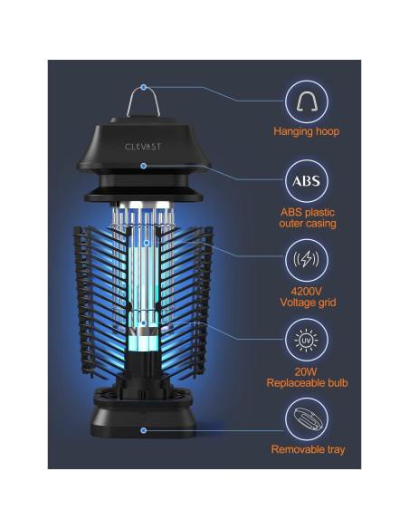 Asesino de Insectos Eléctrico CLEVAST 4200V UV para Exterior