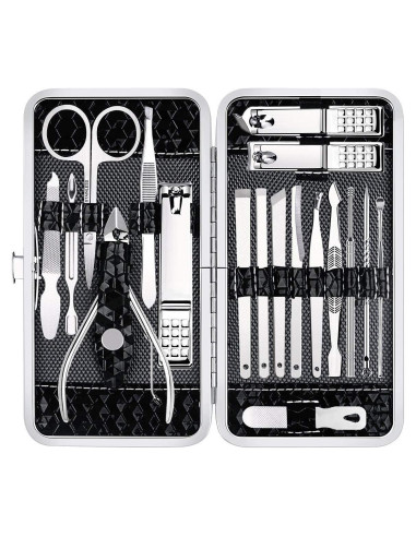 Kit de Manicura Yougai 18 Piezas Acero Inoxidable Negro