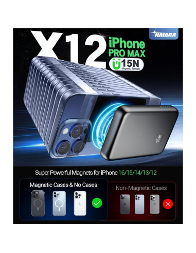Cargador Portátil Magnético 10000mAh HAIARA para iPhone 16/15/14/13/12