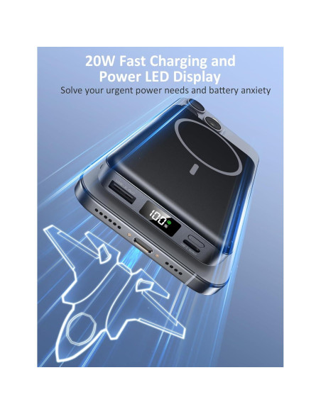 Cargador Portátil Magnético 10000mAh 20W con Cable - iPhone/Samsung