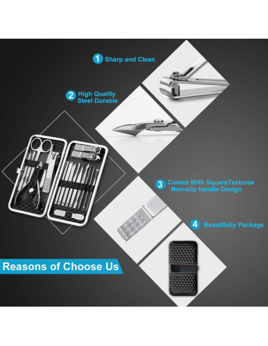 Kit de Manicura Yougai 18 Piezas Acero Inoxidable Negro