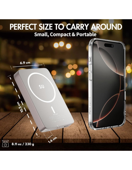 Batería Externa Magnética 10000mAh SU Lite, Carga Rápida 20W