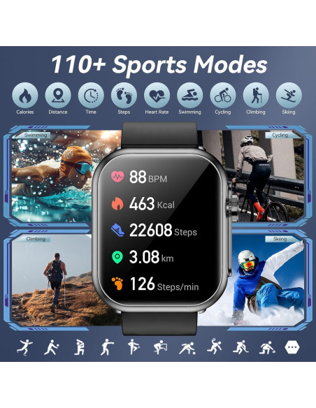 Reloj Inteligente Jacoosa K62 Negro 1.85" HD 110+ Modos Fitness