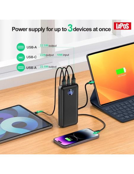 Cargador Portátil IAPOS 40000mAh USB-C 22.5W Carga Rápida