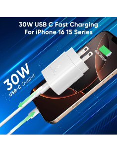 Cargador Rápido USB C 30W para iPhone 15 16 + Cable 3M 2