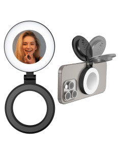 Anillo de Luz Magnético con Espejo para Smartphones Negro