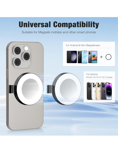 Anillo de Luz Magnético con Espejo para Smartphones Negro